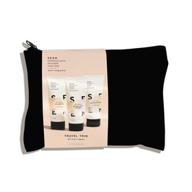 SEEN Travel Trio shampoo bottle showcasing frizz control and color-safe formula