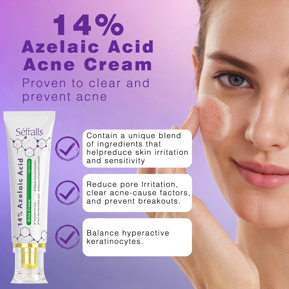 Sefralls Azelaic Acid Cream packaging shown for premium skincare and redness relief.