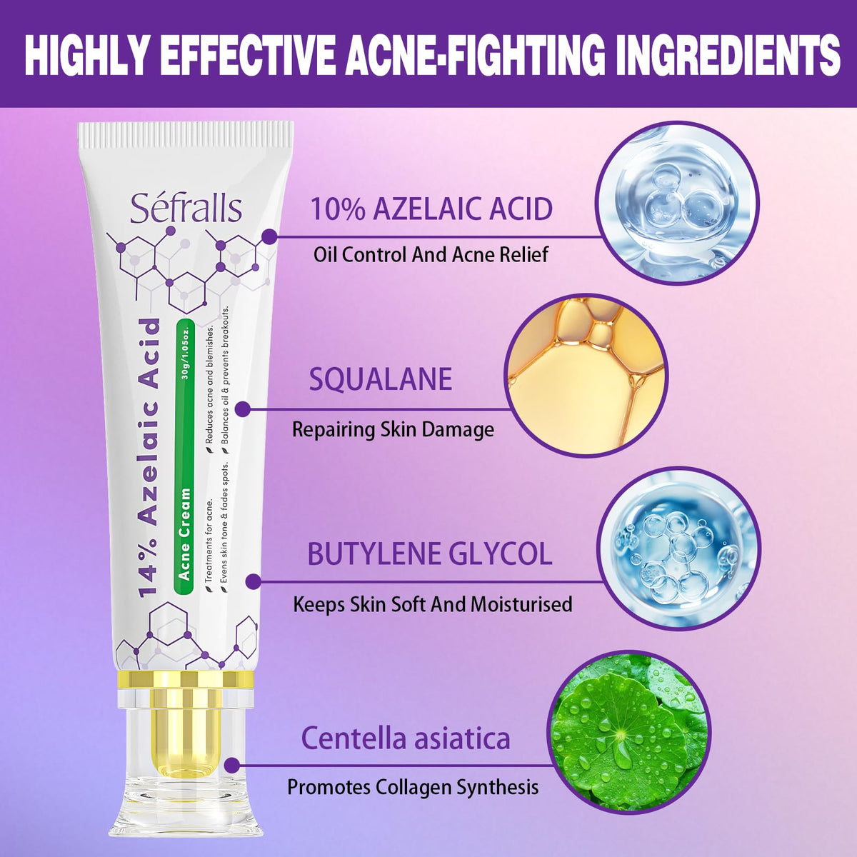 Sefralls Azelaic Acid Cream spread on skin demonstrating even tone improvement.