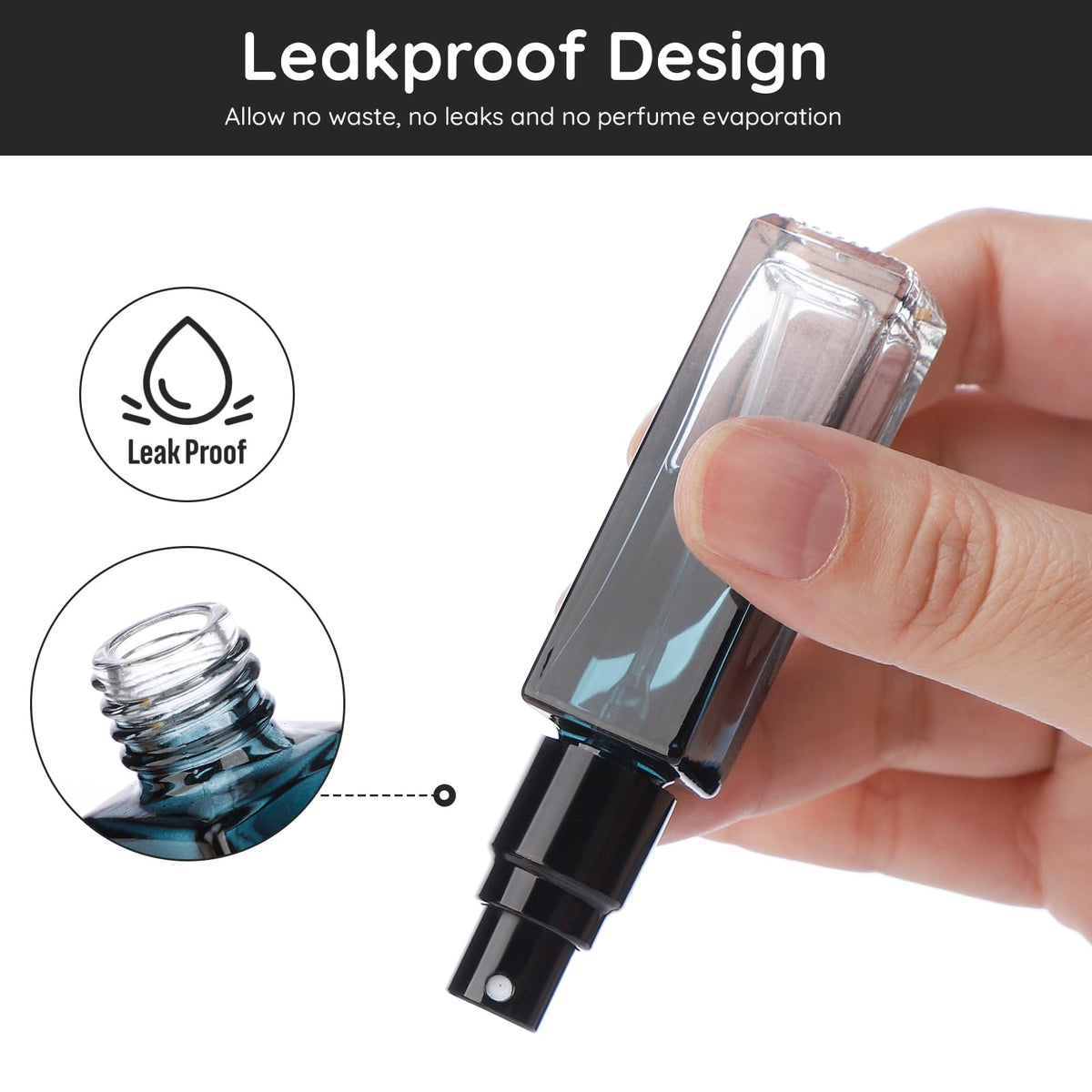 Segbeauty leak-proof cap keeps liquids secure during travel.