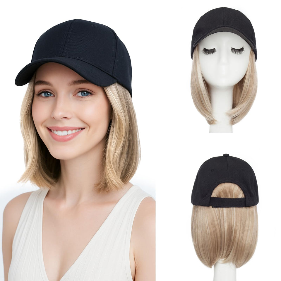 SEGO hat wig baseball cap with hair extensions for everyday styling.