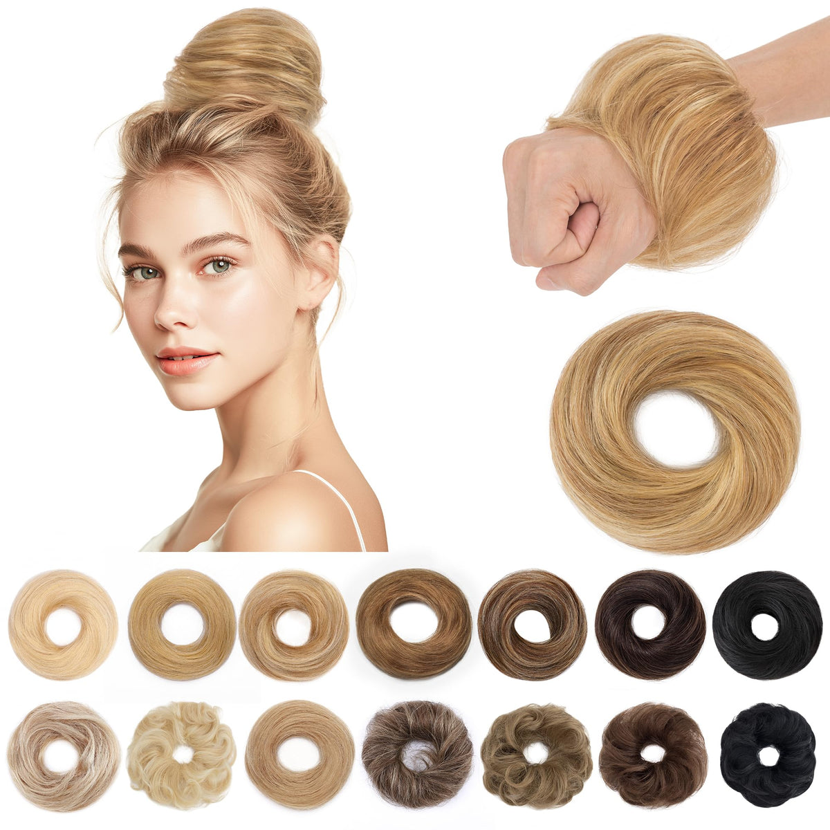 SEGO Messy Bun front view shows a natural blend with your own hair.