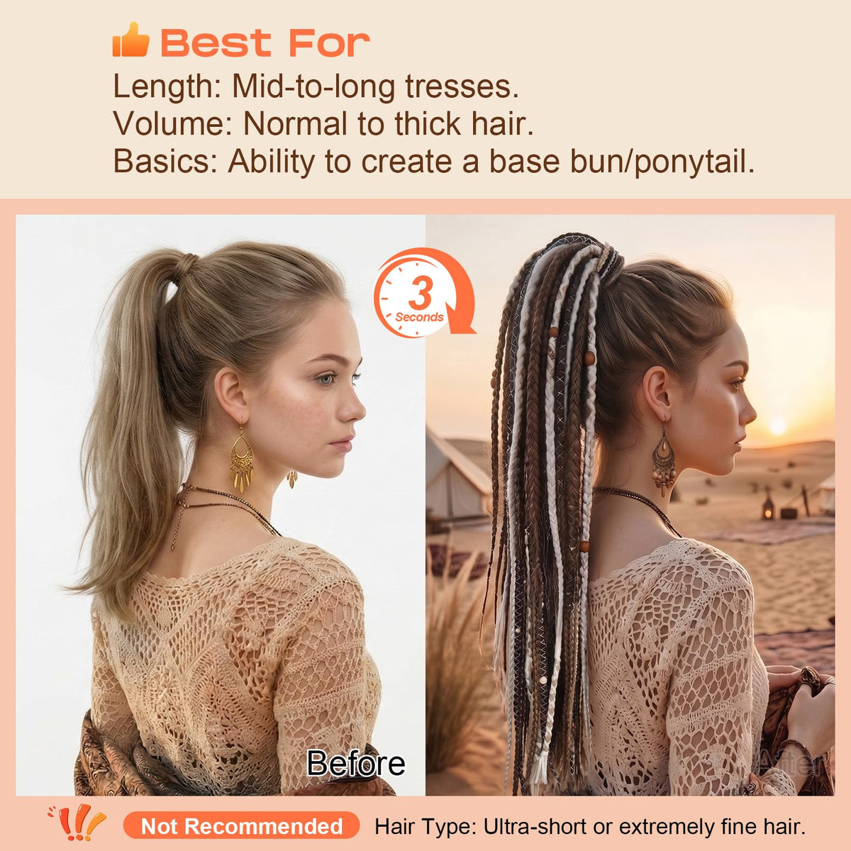 SEIKEA Ponytail application with elastic band for quick, secure styling.