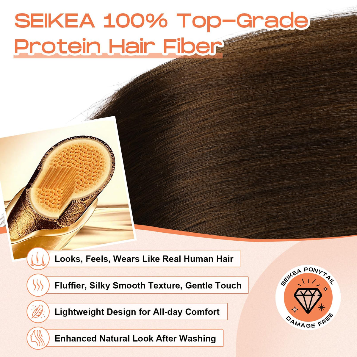 SEIKEA Cheer Ponytail with silky fiber texture for a natural look.