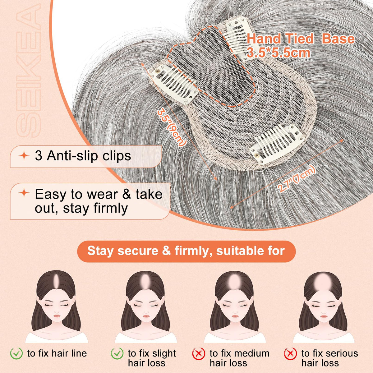 SEIKEA topper on crown area blends seamlessly with real hair