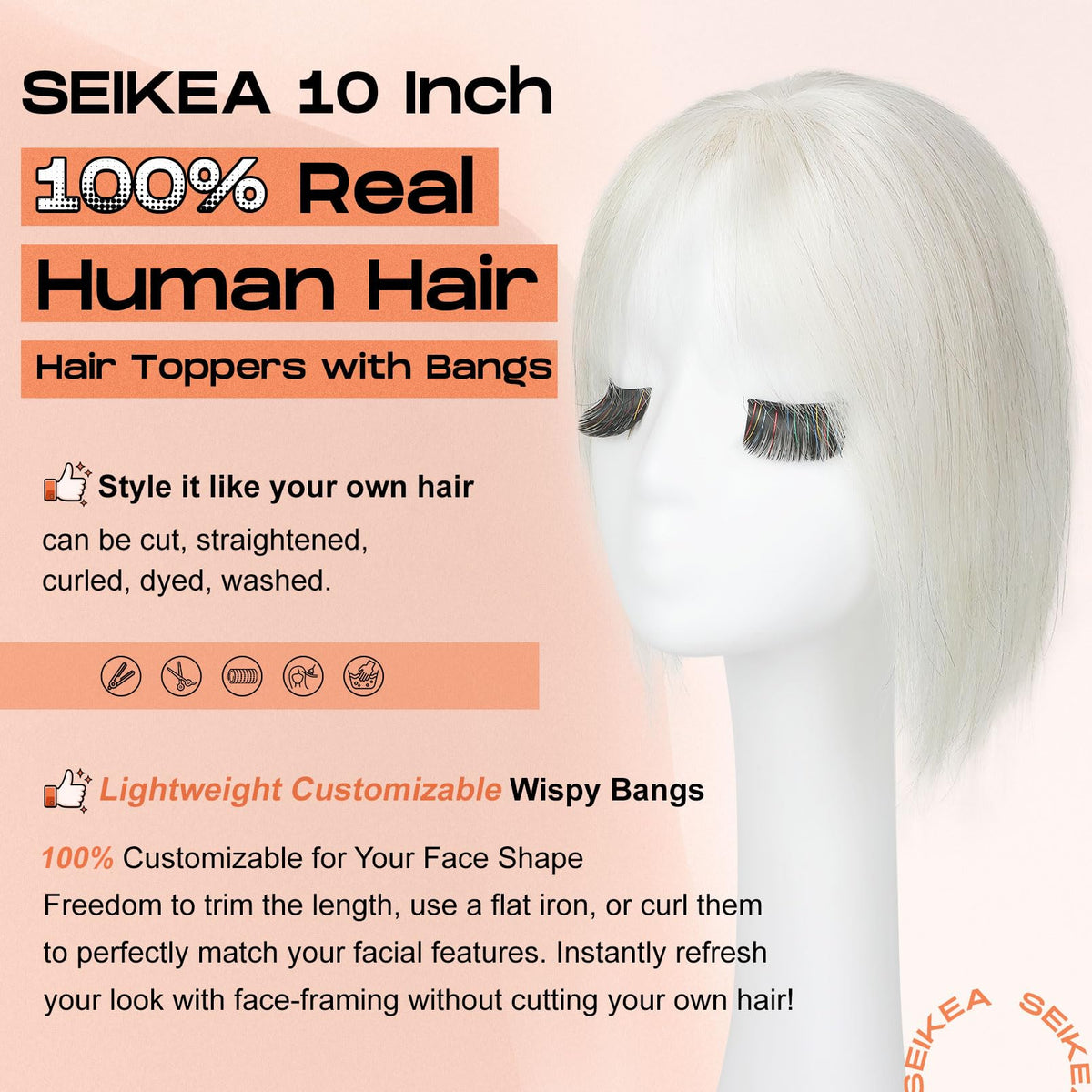 SEIKEA mild thinning coverage topper adds lightweight volume and easy bangs styling.
