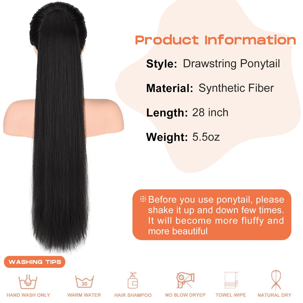 SEIKEA black ponytail ideal for cosplay, parties, and everyday style.