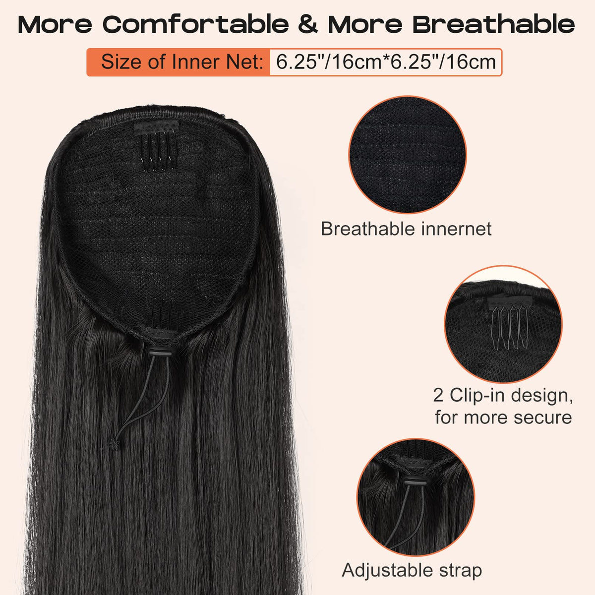SEIKEA long ponytail adds volume and length for a bold look.