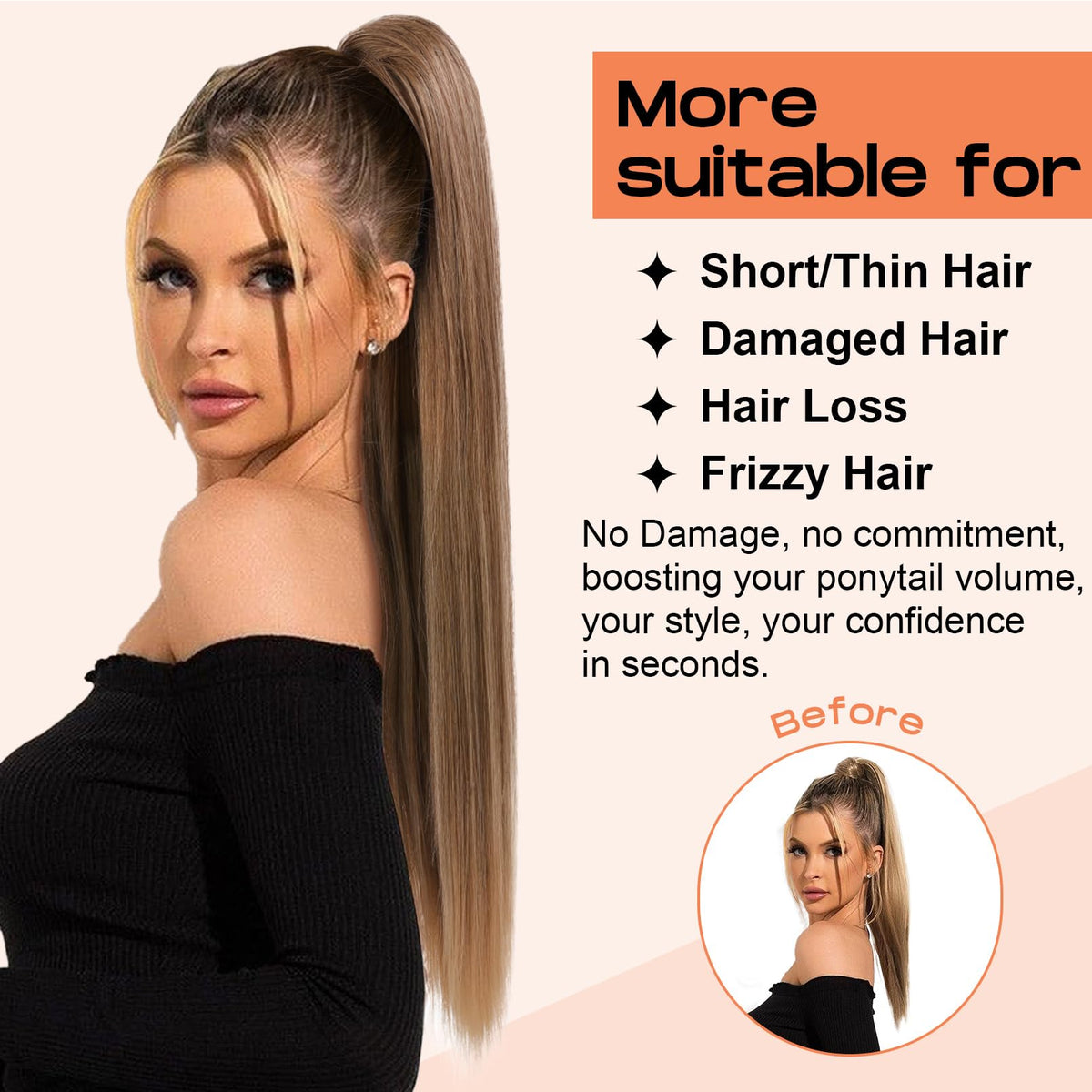 SEIKEA 20-inch black ponytail for dramatic length and volume