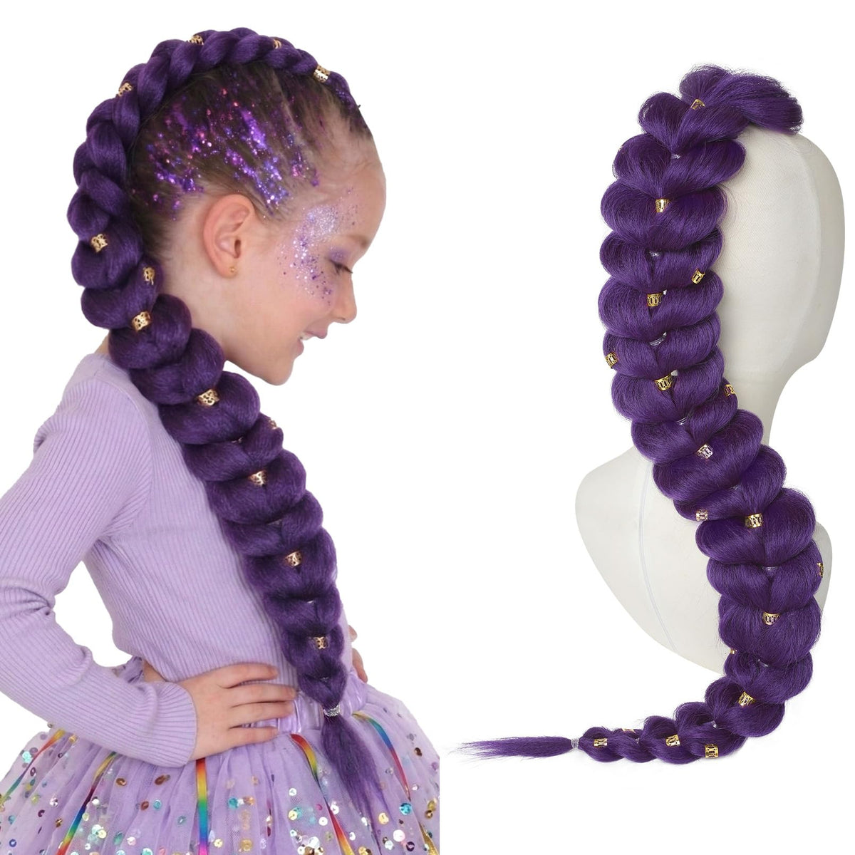 SEIKEA purple braiding hair pony tail 30-inch front view for instant character energy