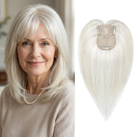 SEIKEA hair topper with wispy bangs showcasing lightweight 10-inch length for natural volume.