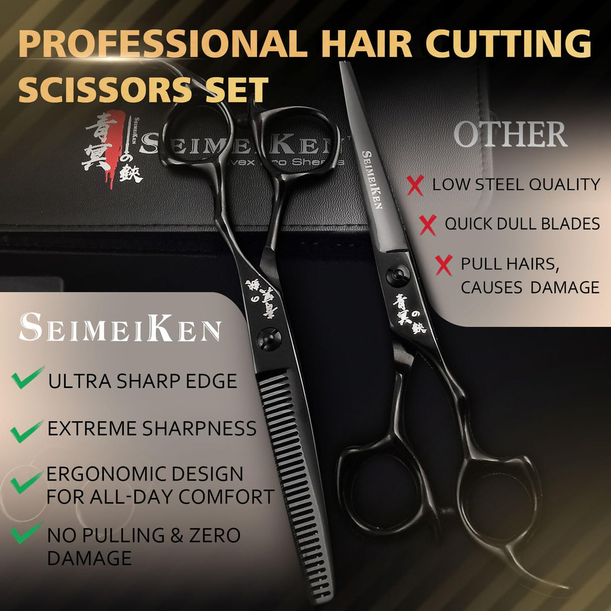 SEIMEIKEN complete haircut kit contents including scissors and accessories