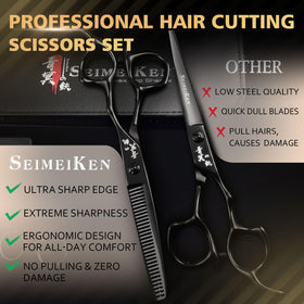 SEIMEIKEN complete haircut kit contents including scissors and accessories
