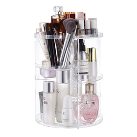 seinlife 360° rotating makeup organizer viewed from top for easy vanity access