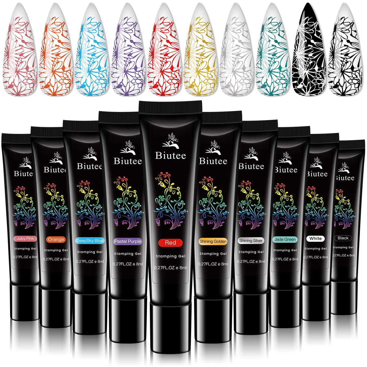 SEISSO nail polish gel stamp collection showing ten colors for nail art stamping.