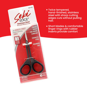 Seki Edge stainless steel nose hair scissors with rounded tip for gentle trimming.