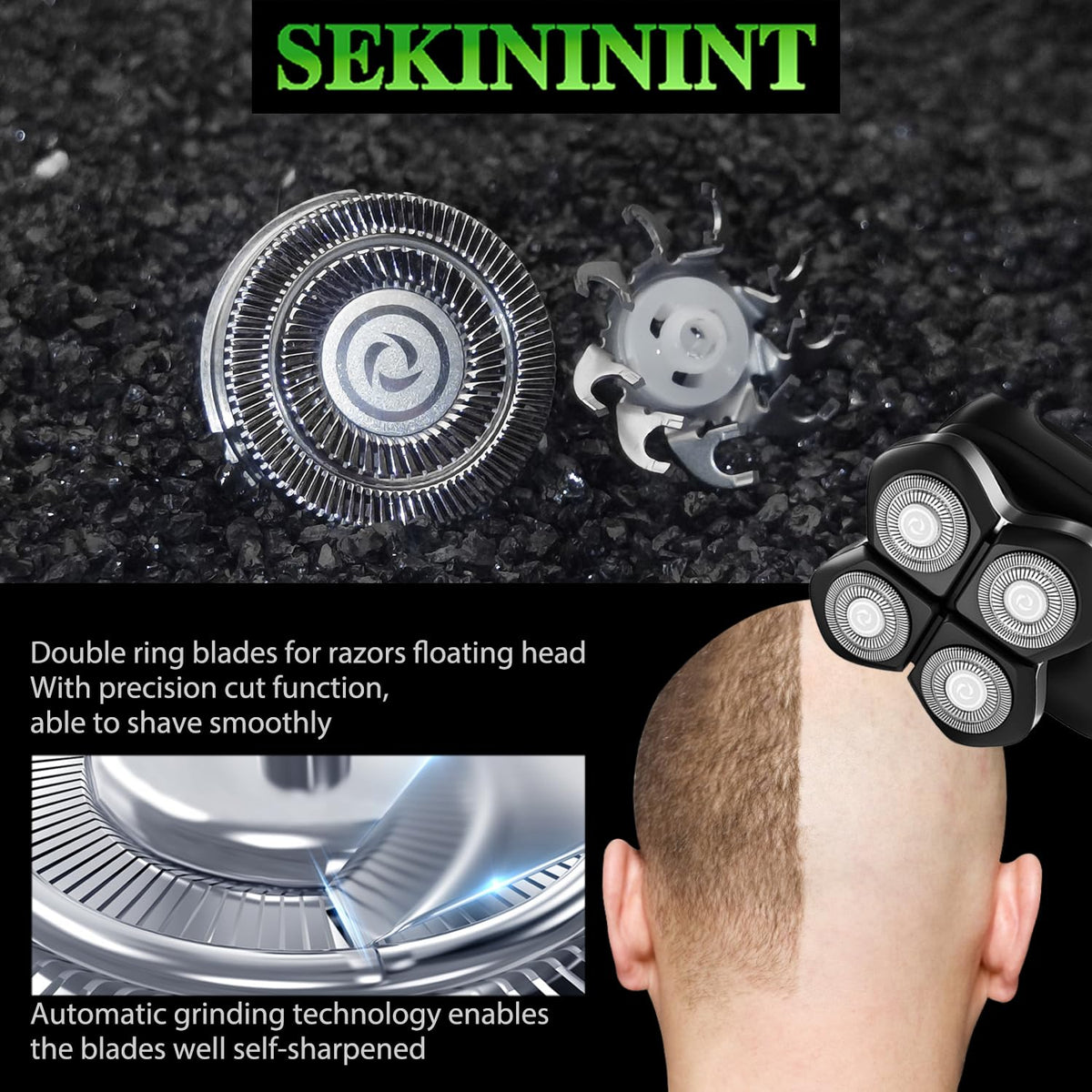 SEKINININT round-head design glides smoothly protecting skin during shaving.