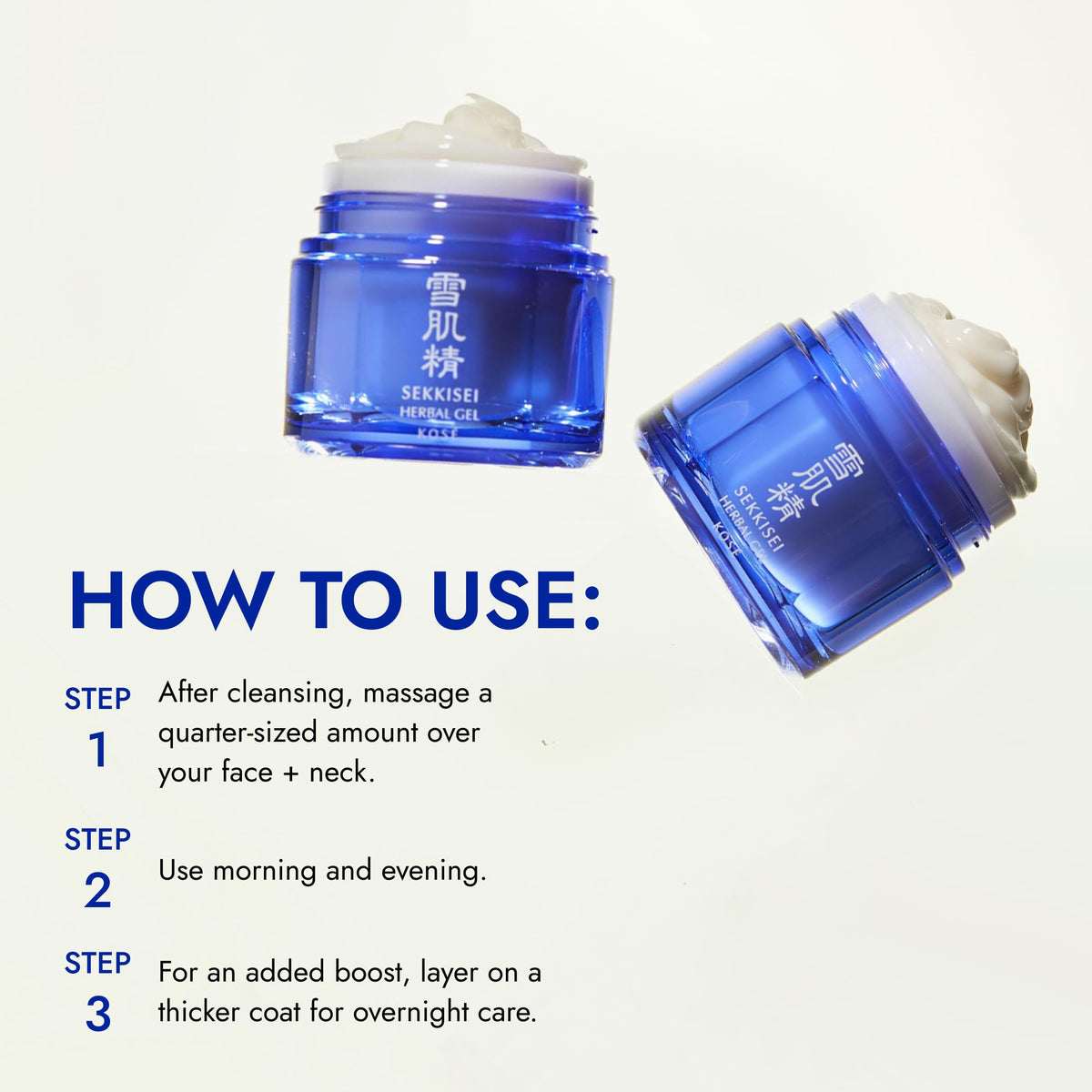 SEKKISEI herbal gel refill pod sleeping-mask use demonstrates nighttime hydration.