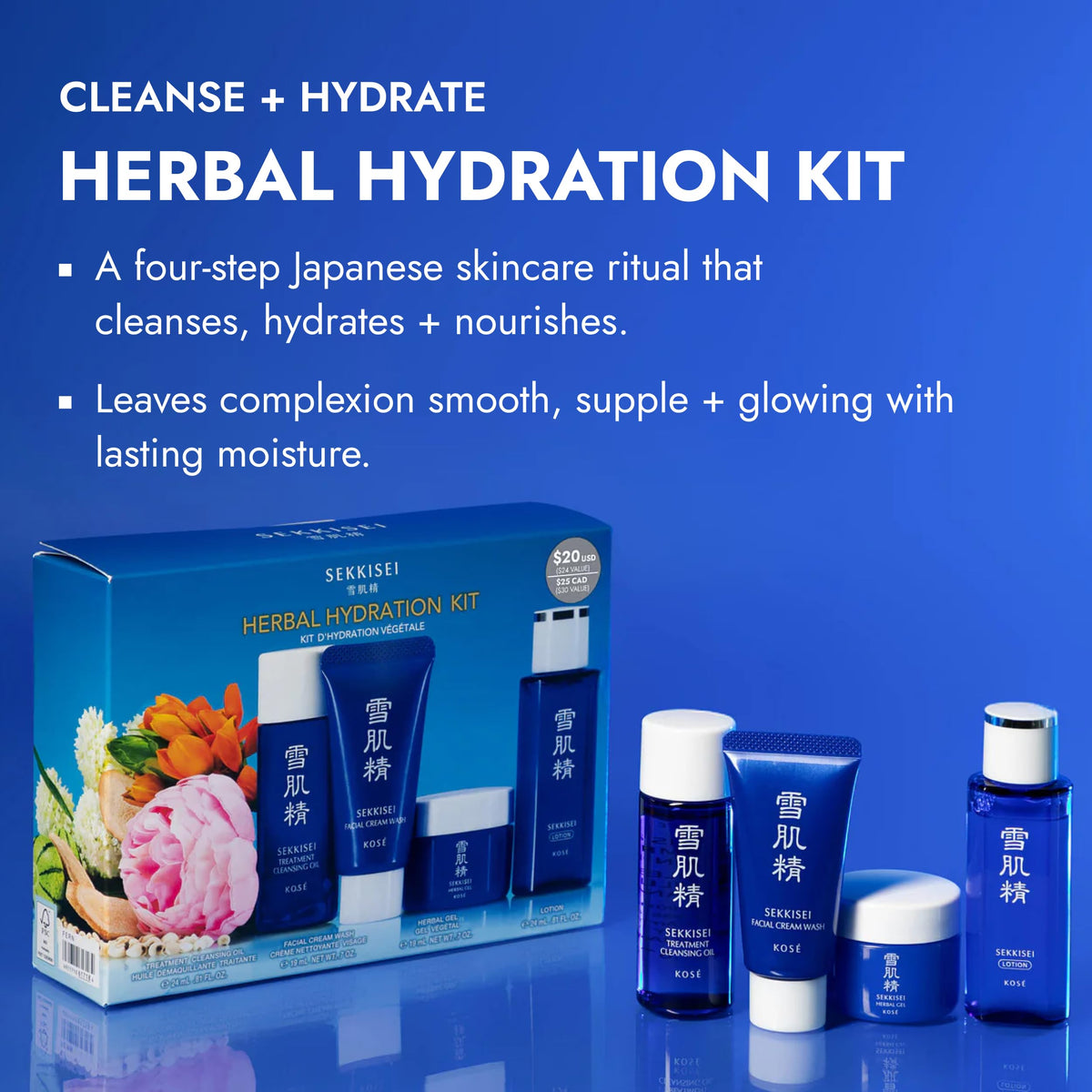 SEKKISEI Herbal Hydration Kit facial cream wash jar for mild cleansing and refreshed skin