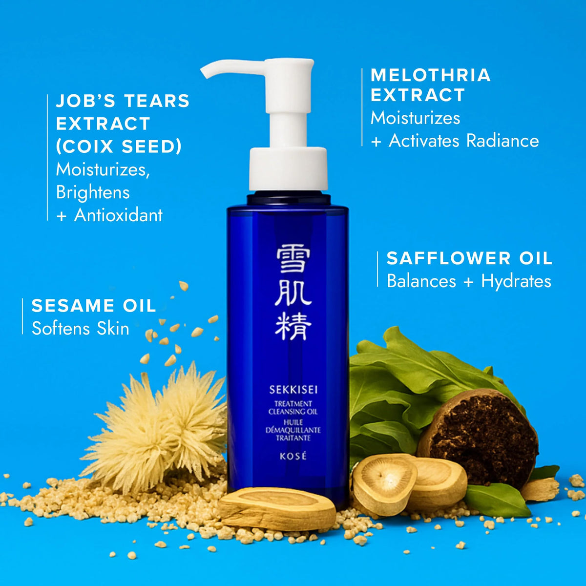 SEKKISEI Treatment Cleansing Oil appears during makeup removal for clean skin.