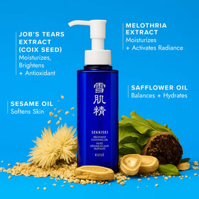 SEKKISEI Treatment Cleansing Oil appears during makeup removal for clean skin.