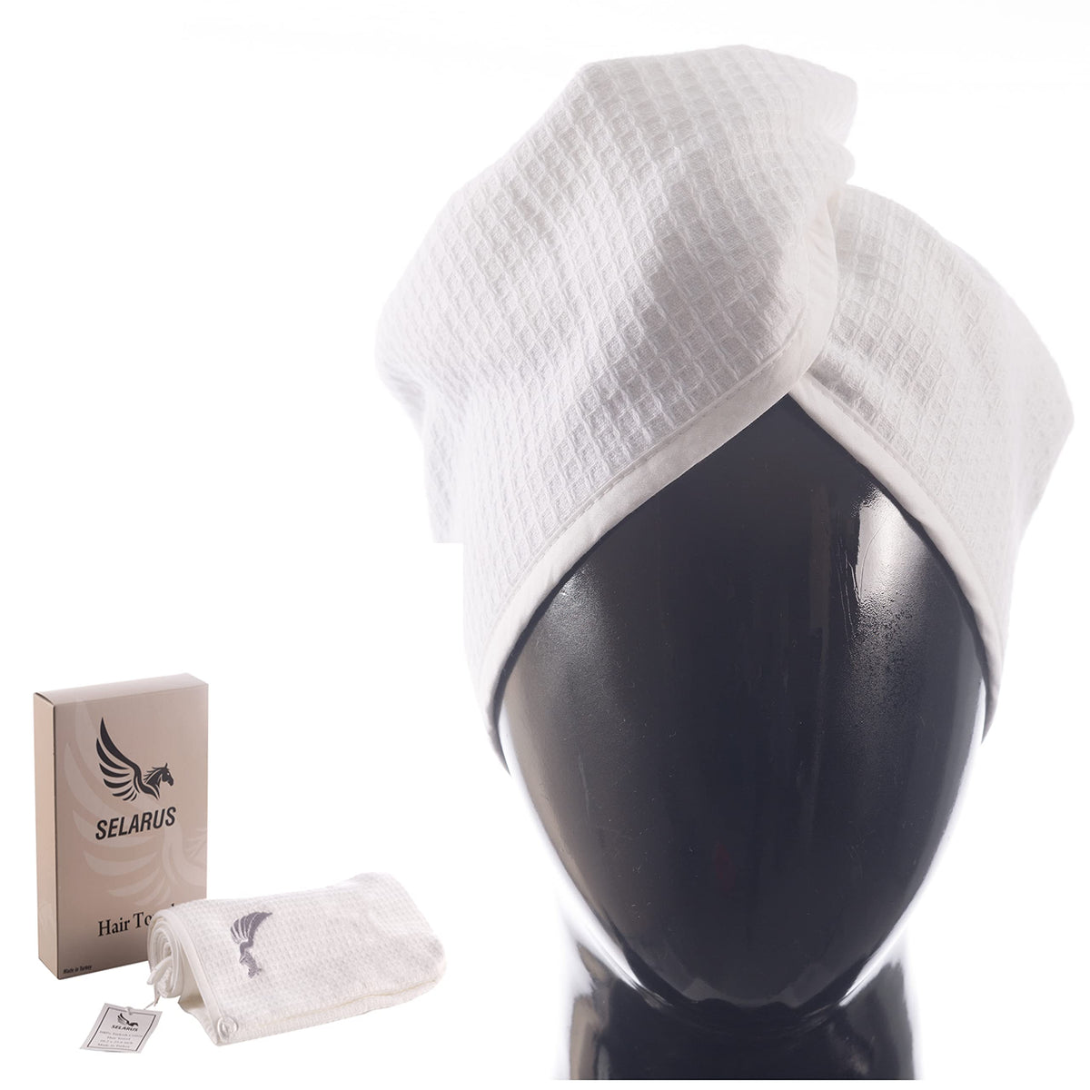 SELARUS hair towel wrap waffle design closeup showing quick-dry performance