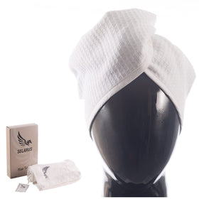 SELARUS hair towel wrap waffle design closeup showing quick-dry performance