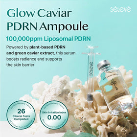 Close-up of SELEVE Glow Caviar Ampoule serum texture showing quick absorption