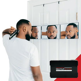 Self-Cut System door-mount mirror with retractable hooks for tool-free setup.