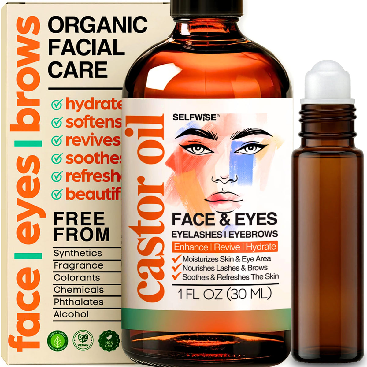 SELFWISE organic castor oil face pump for controlled moisturization