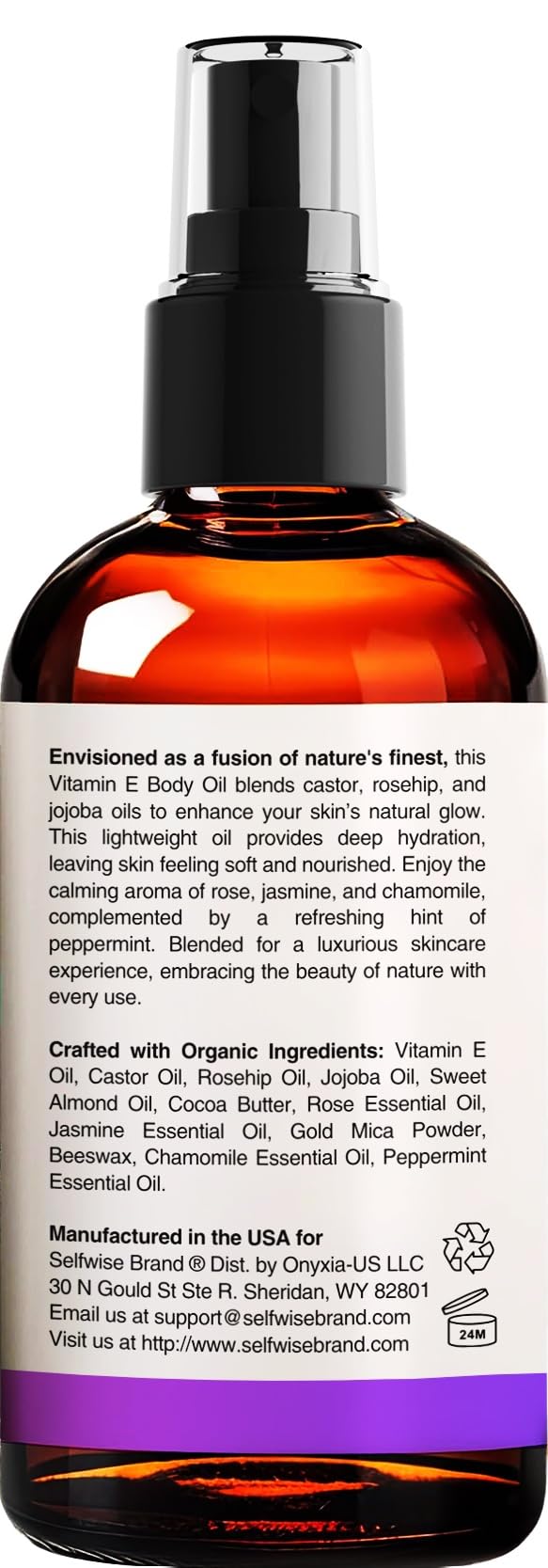 SelfWISE scented body massage oil for refreshing post-shower routine.