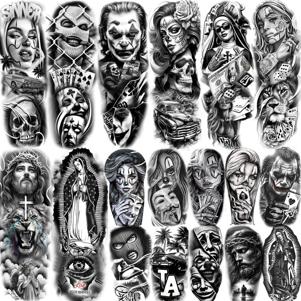 SELIDODO chicano full-arm sleeve tattoos for a bold cosplay look.