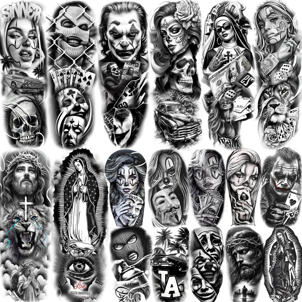 SELIDODO chicano full-arm sleeve tattoos for a bold cosplay look.