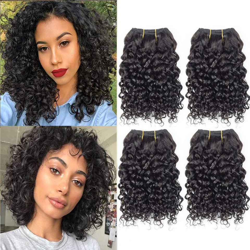 Selina Brazilian curly hair bundles 8-inch front view for quick weave inspiration