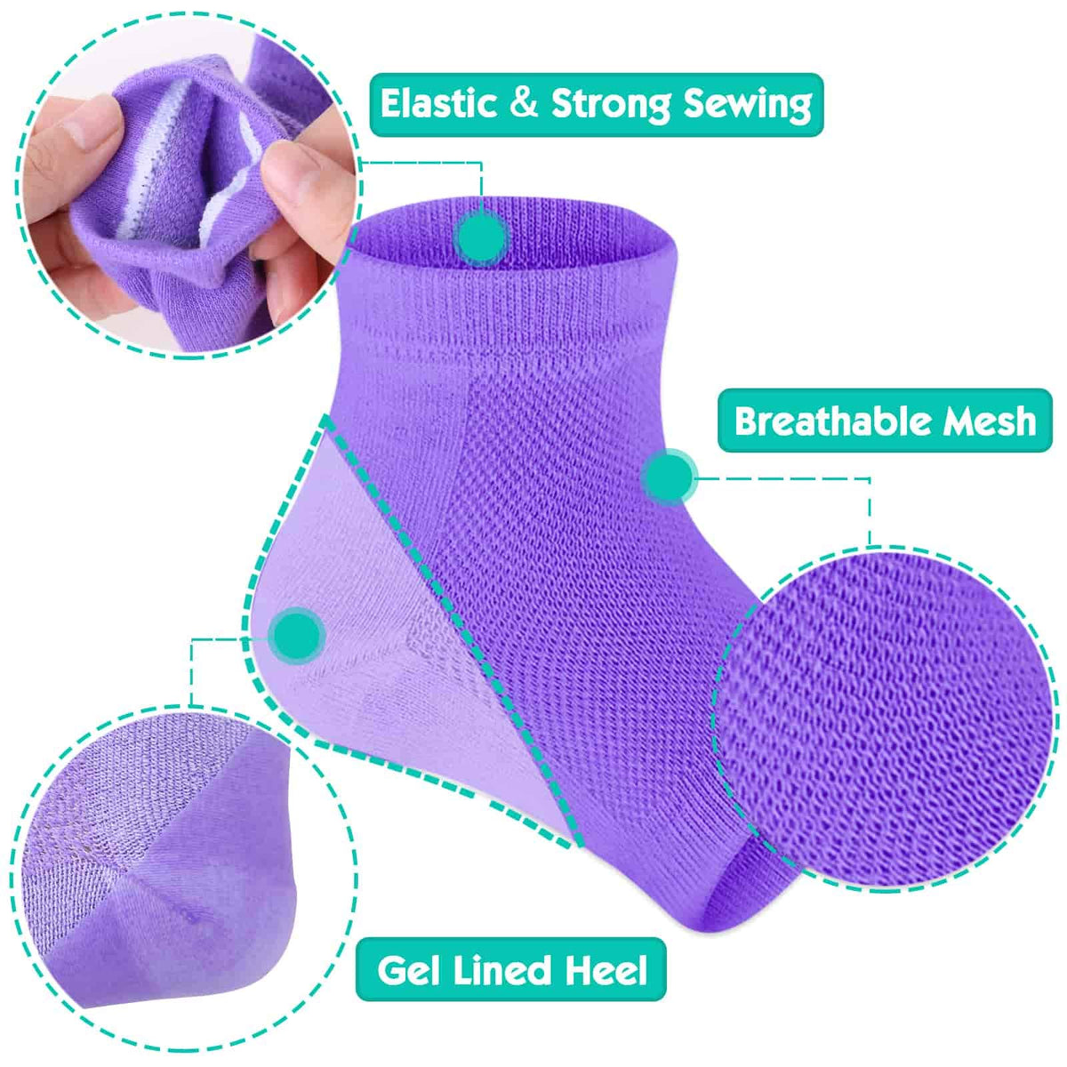 Selizo turquoise open-toe heel socks with gel inside for cooling moisture