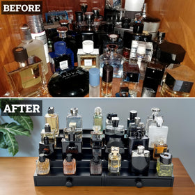 SeLuM black-finish organizer adds refined style to nightstand.