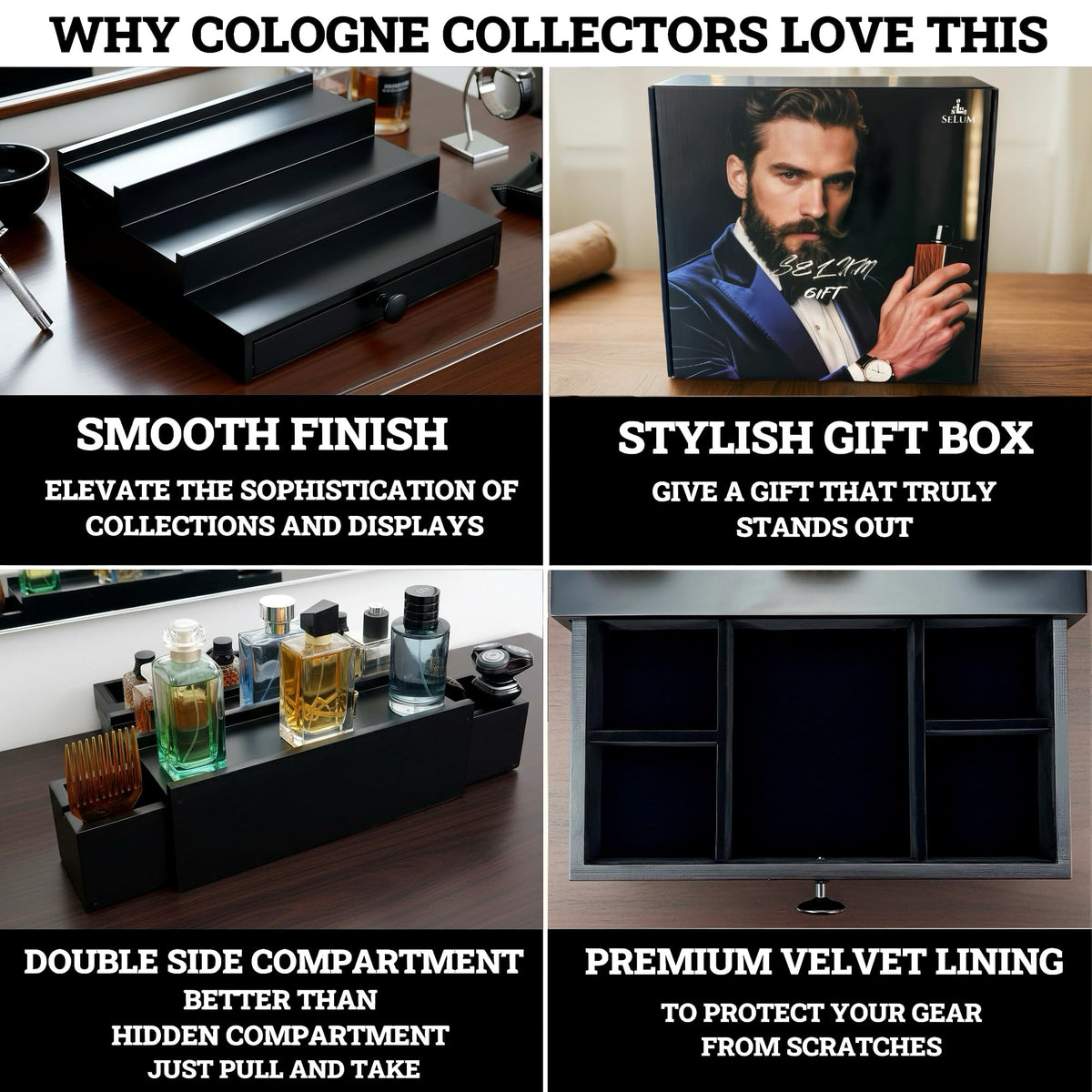 Matte black finish adds sleek elegance to the dresser.