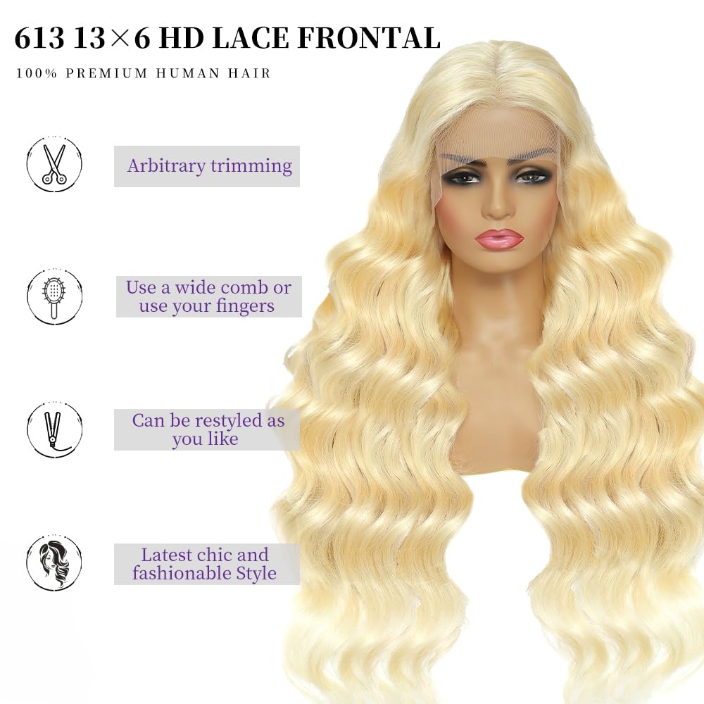 SEMANK blonde human hair 13x6 lace-front wig with versatile parting