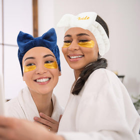 Semato headband in use during makeup application and prep
