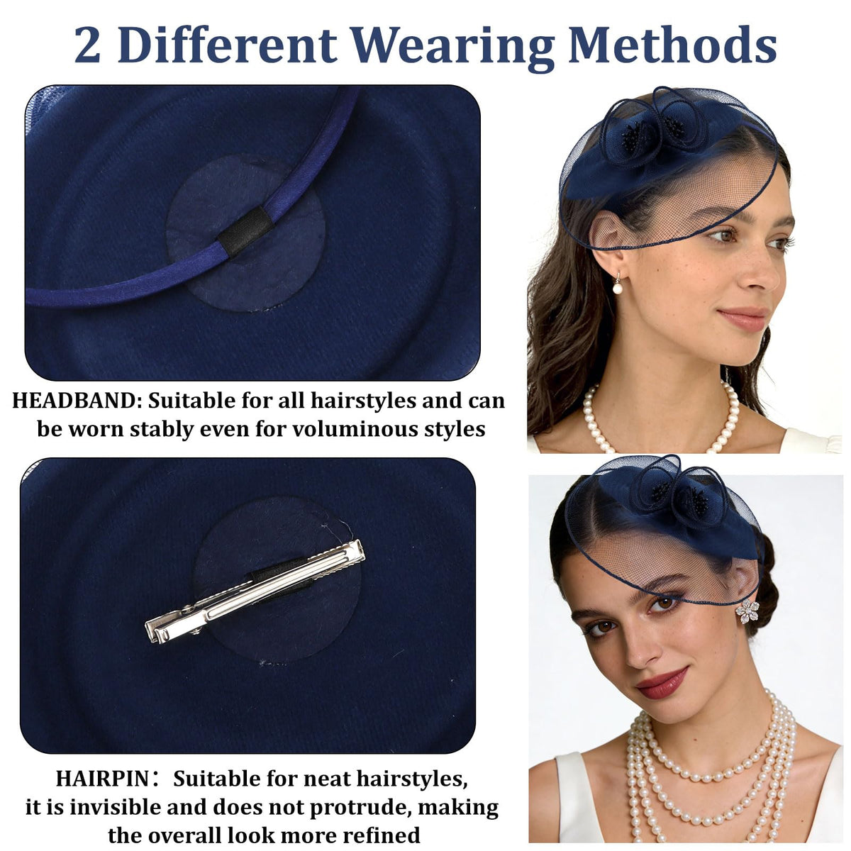 Semato Navy Blue 2-in-1 hair clip headband offers secure styling for buns or ponies