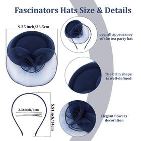 Semato Navy Blue fascinator detail with flower adds vintage charm to formal outfits