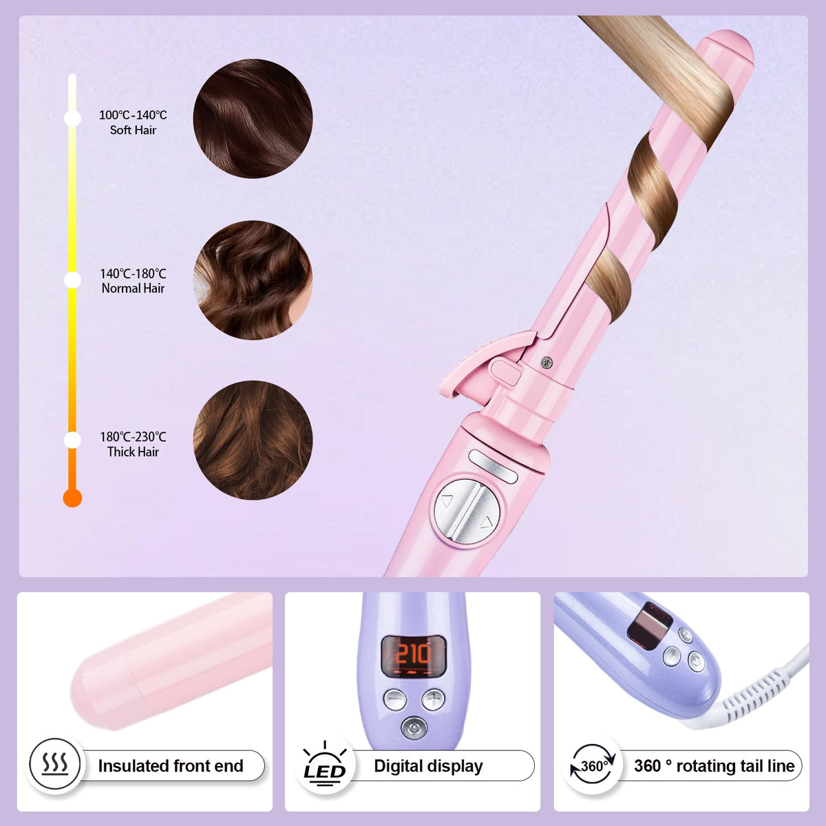 Semqimiuso curling iron with tourmaline ceramic reduces frizz and adds shine.