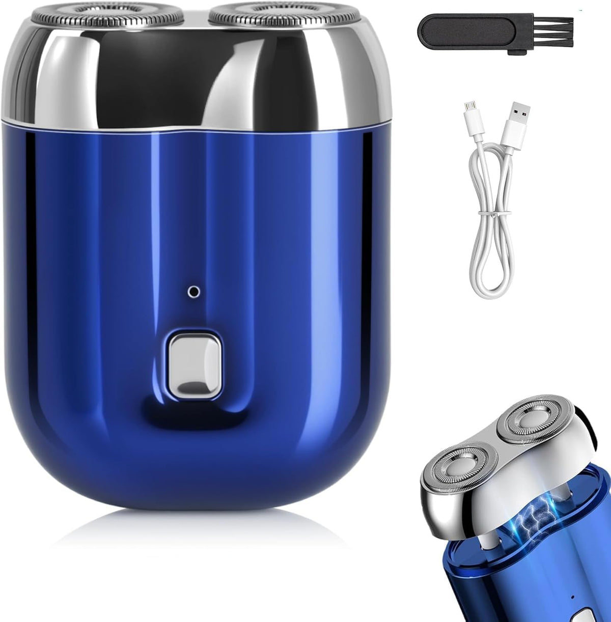 Senduzll mini electric shaver front view in blue, compact travel-ready design.