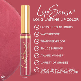 SeneGence LipSense shimmer finish swatch with subtle glow on lips.