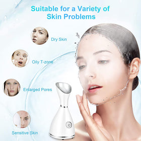 Seneryla facial steamer in action with visible steam for pore cleansing