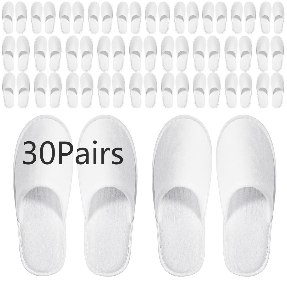 SENJUNSAFE 30-pair white disposable slippers in bulk packaging for hotels.