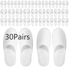 SENJUNSAFE 30-pair white disposable slippers in bulk packaging for hotels.