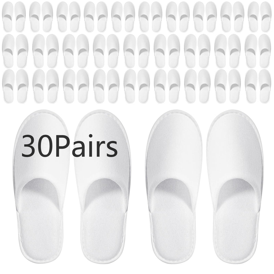 SENJUNSAFE 30-pair white disposable slippers in bulk packaging for hotels.
