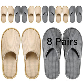 SENJUNSAFE guest slippers front view, eight-pair set for hotel guests.