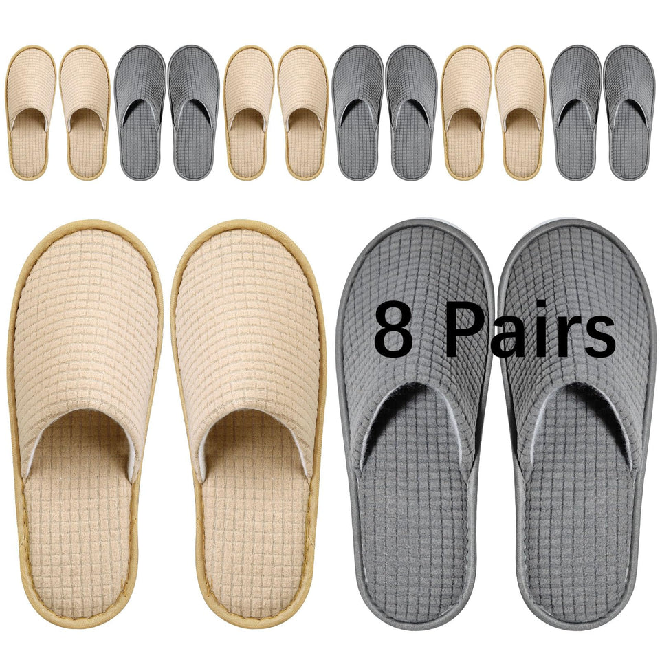 SENJUNSAFE guest slippers front view, eight-pair set for hotel guests.